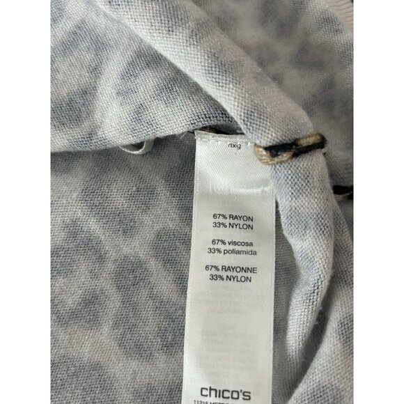 Chico's Animal Print Pullover Top Three Buttons on Sleeve Tan and Black Large - Picture 8 of 11